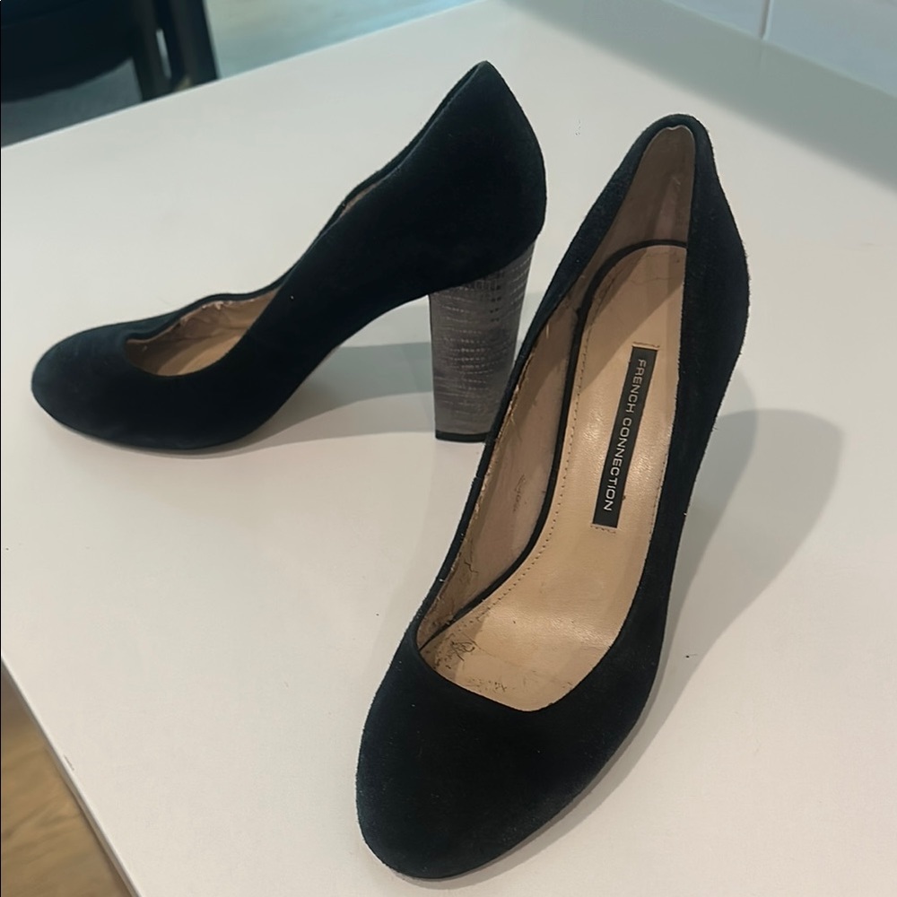 French Connection Black Block Heel Pumps